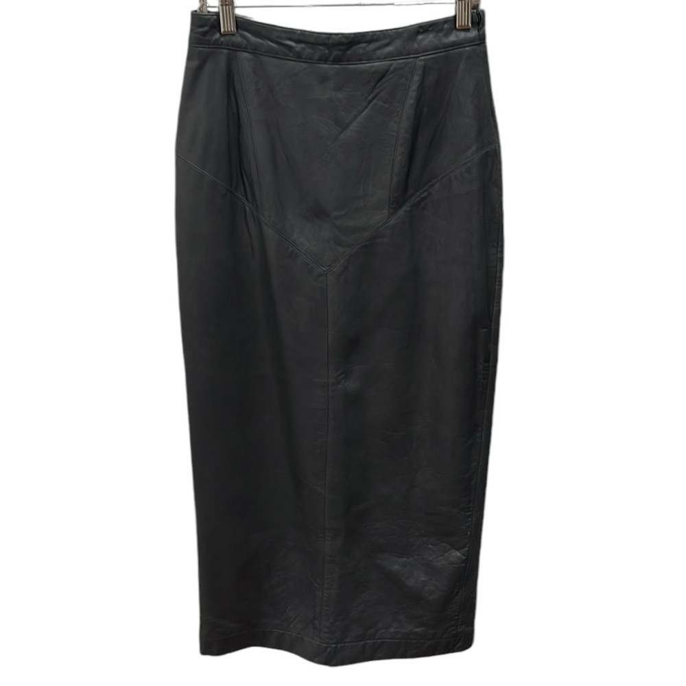Axis Black Leather Midi Skirt SZ 8